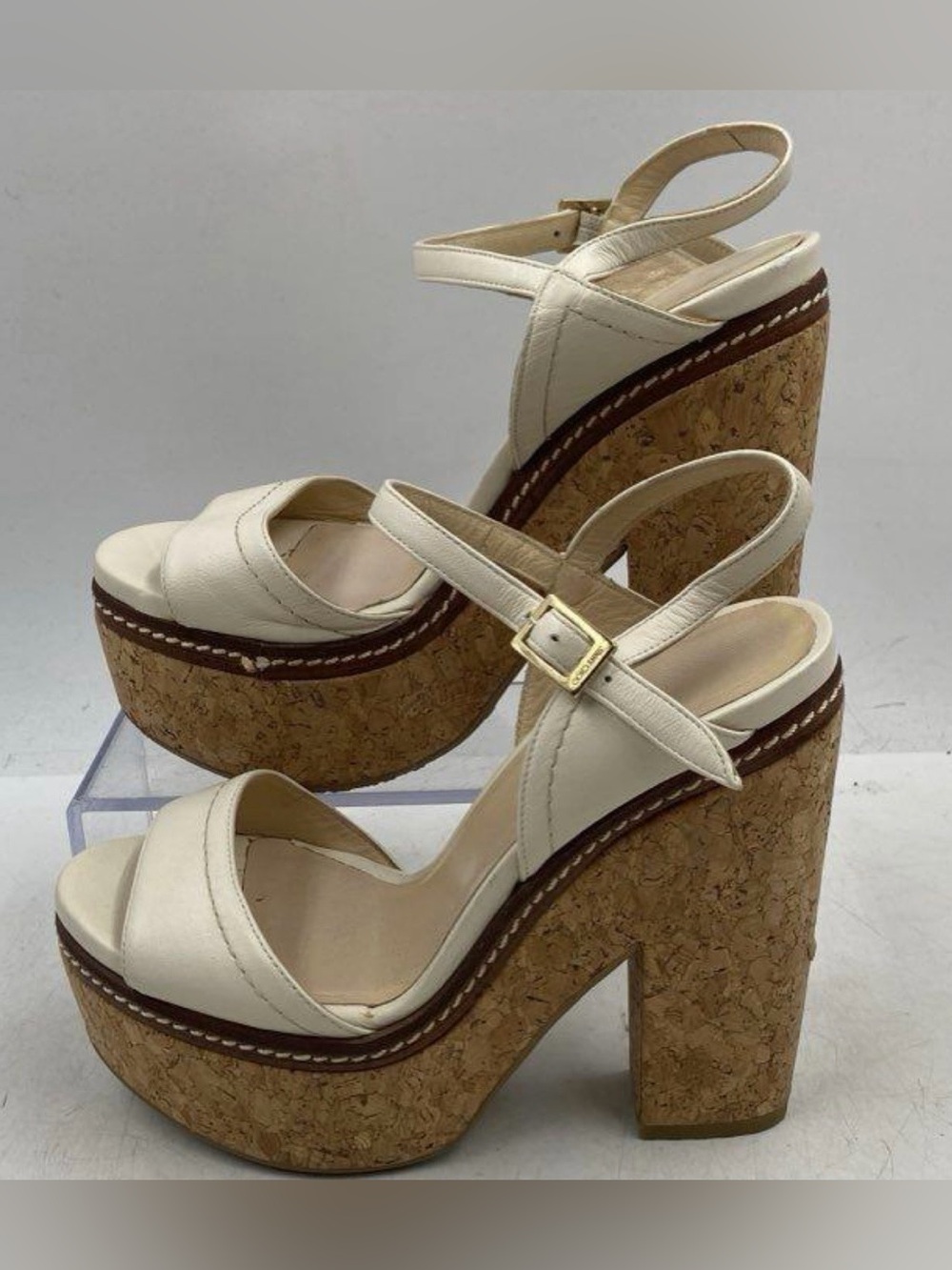Jimmy Choo Naylor Cream Cork Platform Sandals with Ankle Strap
